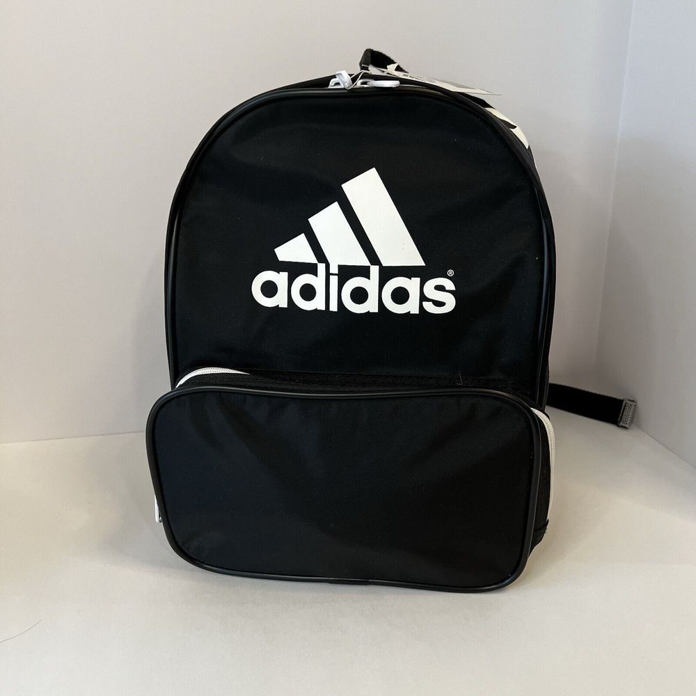 Adidas Small Backpack Black‎ White Logo Mini Bookbag Zippered Travel Bag